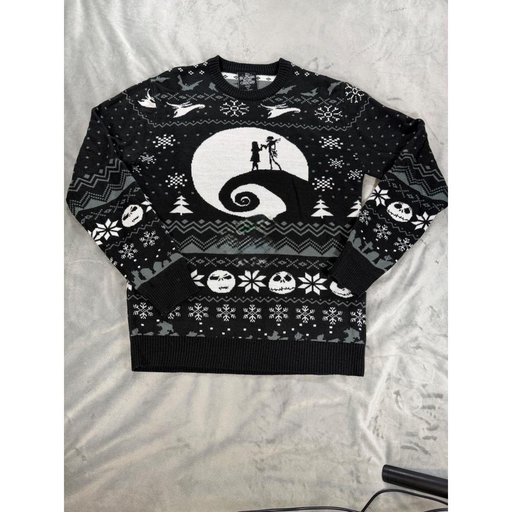 The Nightmare Before Christmas Men Sweater S Black Fair Isle Jack Sally Zero